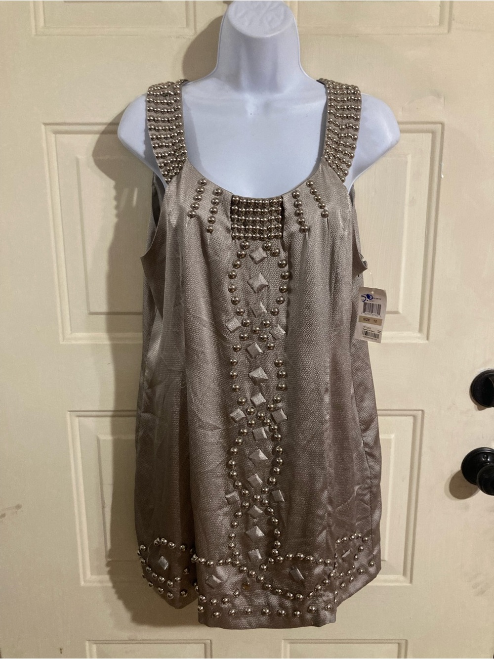 Macy's Beaded Silver-Taupe Midi Dress